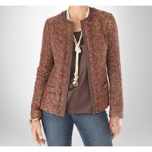 Chico's Metallic Gold Rainbow Shine Tweed Woven Festive Vikey Jacket Office Sz S